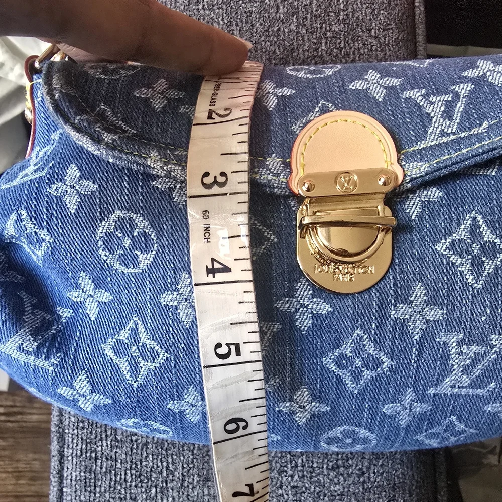 Cotton Light Jean Wash Blue Denim Remix Pleated Street Designer Signtature Mini - Picture 13 of 16